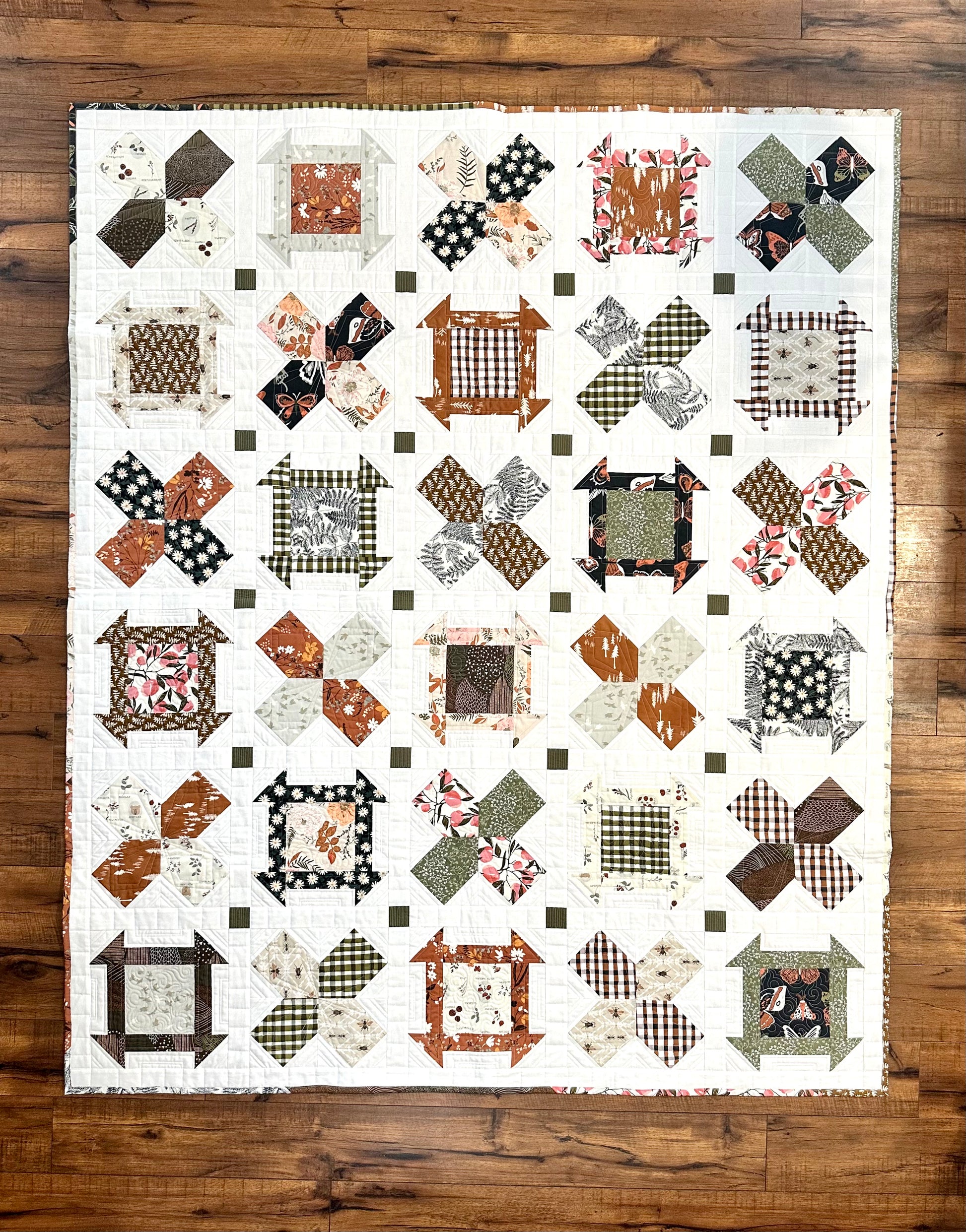 Colorful quilt featuring floral and geometric patterns in warm tones, made from cotton fabric for cozy comfort.